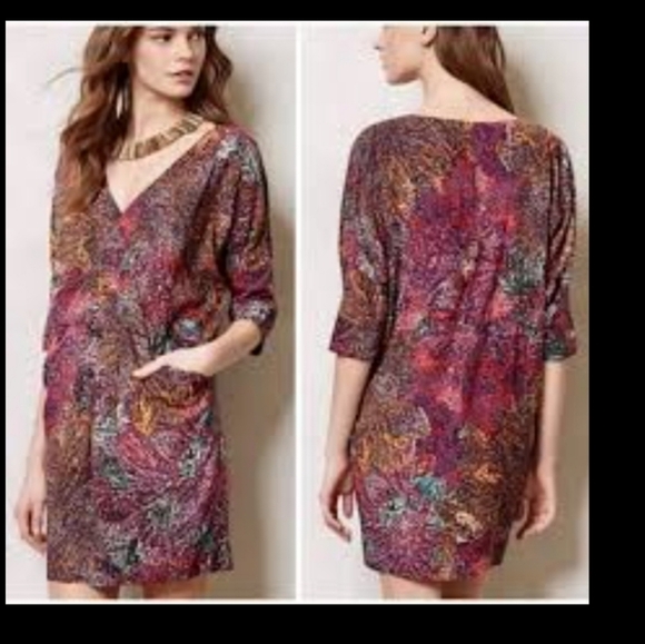 Anthropologie Edme & Esyllte Draped Front V Neck Multicolor Dress Size Small - Picture 2 of 14